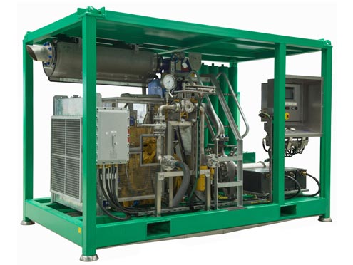 Waste-gas-driven pump skid for unmanned platform.