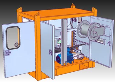 3D model of a hot water jetting pump with integral hose reel.